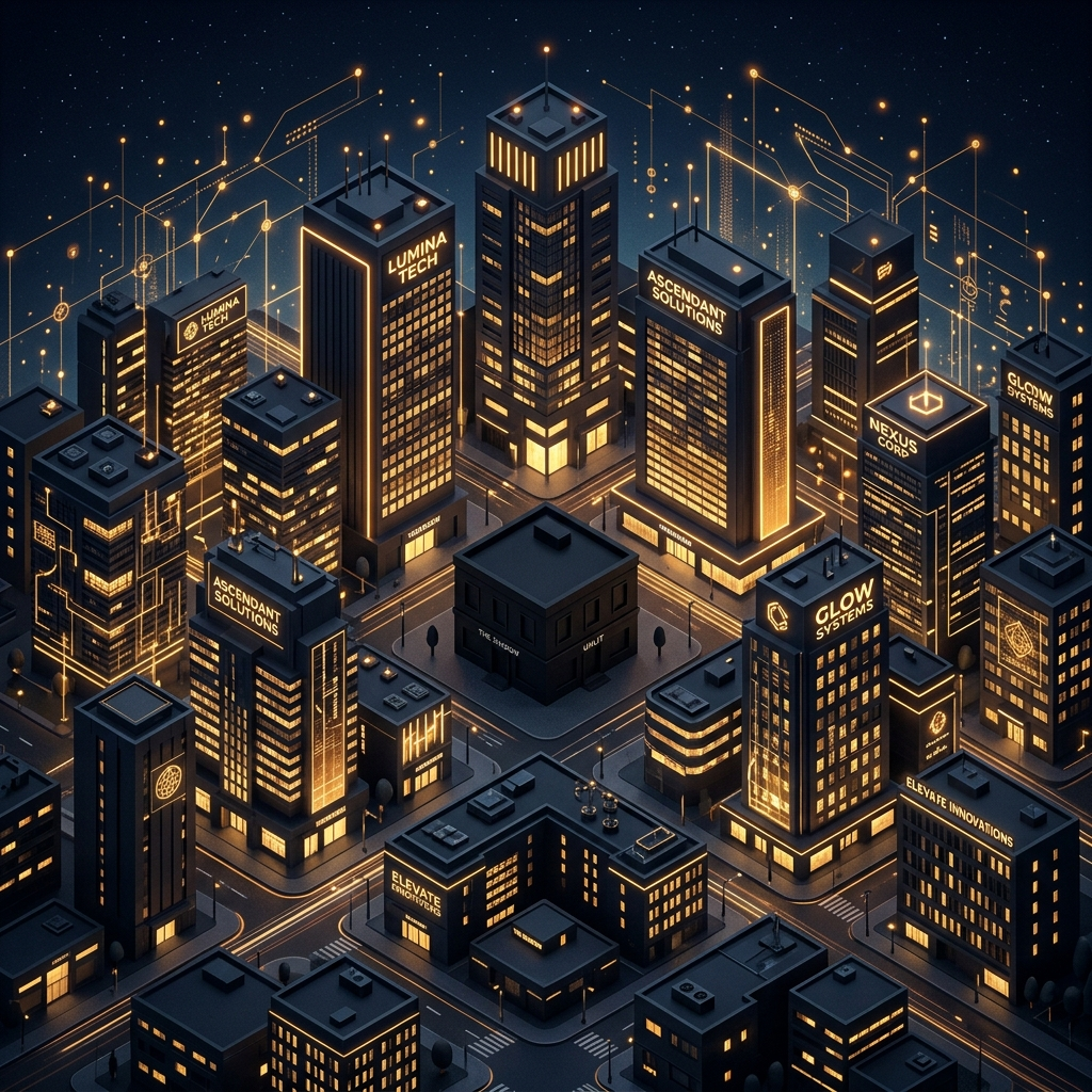 Ilustração de negócio invisível em cidade iluminada
